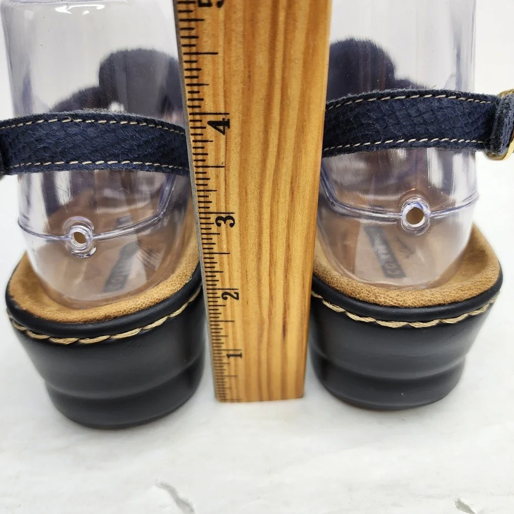 Clarks Collection Wedge Sandals Womens 6.5 Navy Blue Snakeskin Strappy Slingback